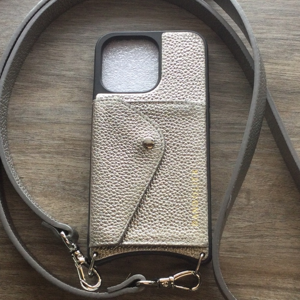 Bandolier Hailey Side Slot Leather Crossbody iPhone 13 PRO Metallic Silver.